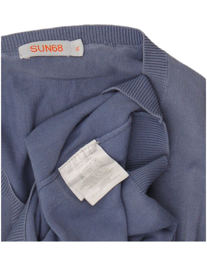 Sun68 Pull col V pour femme UK 18 XL Bleu Coton