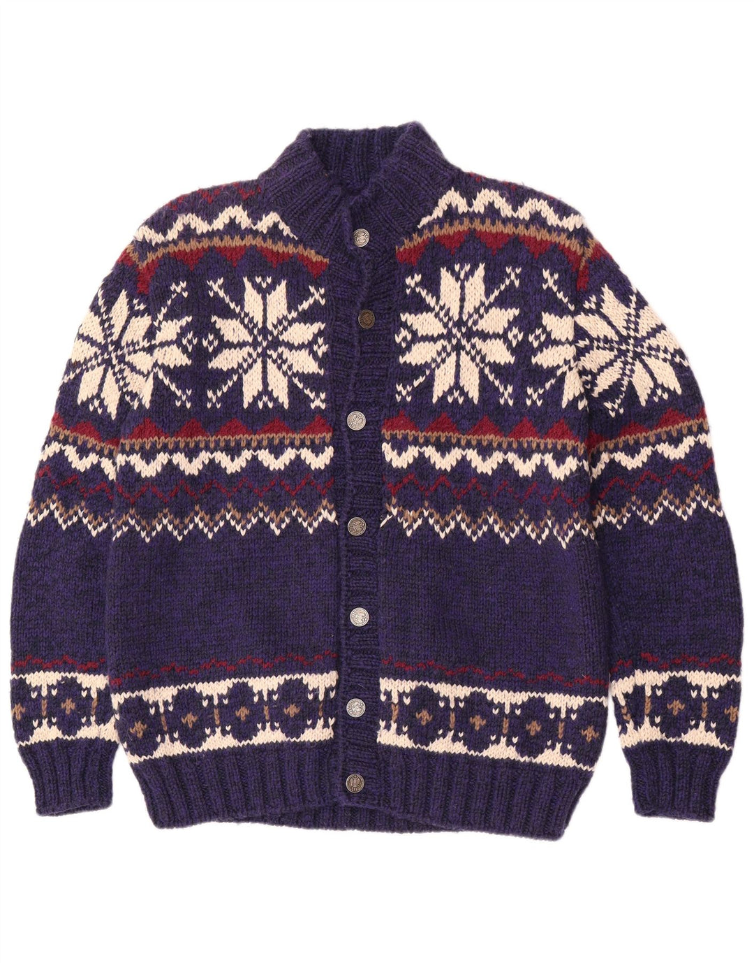 vintage Pull Cardigan Homme Bleu Moyen Fair Isle