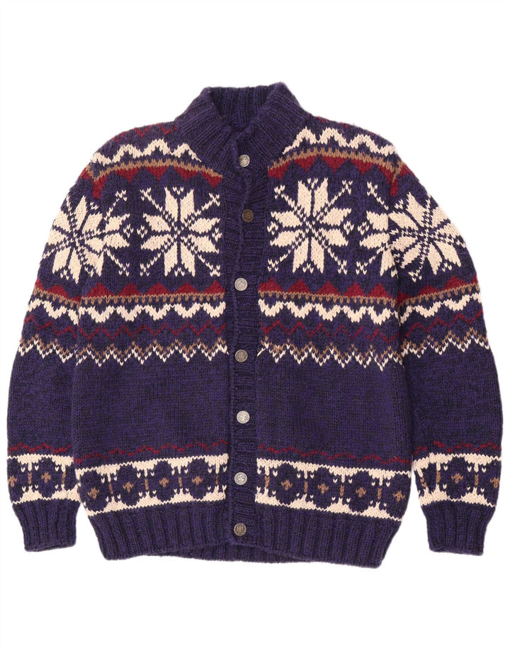 vintage Pull Cardigan Homme Bleu Moyen Fair Isle