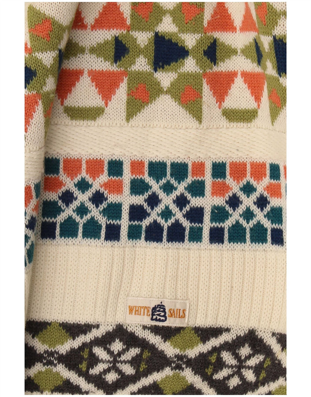 White Sails Pull à col rond pour homme Grand motif géométrique beige