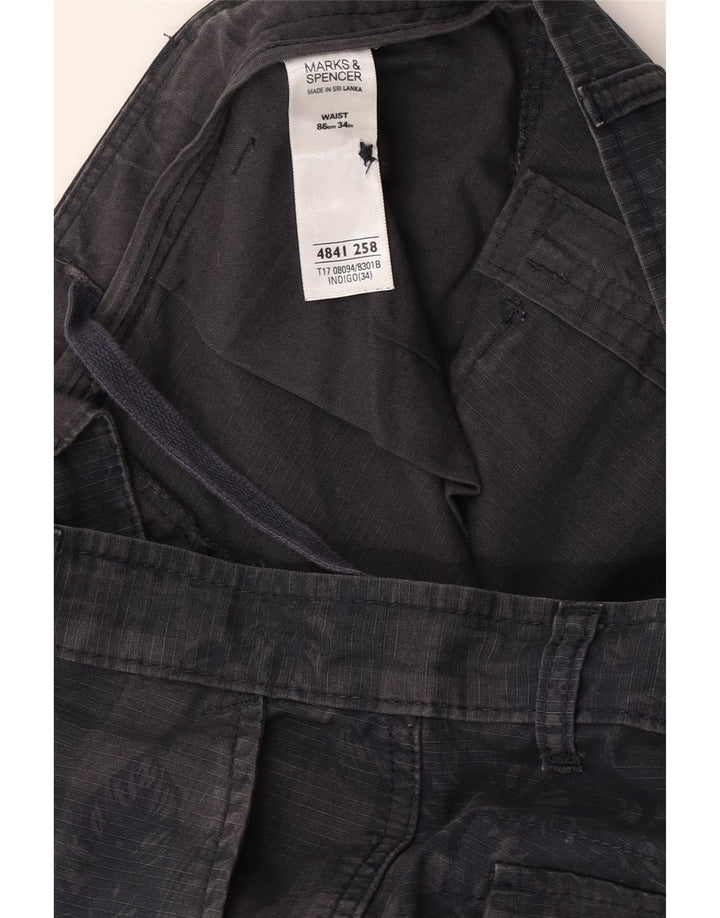 Marks & Spencer Short cargo pour homme W34 en coton à carreaux bleu marine Taille L