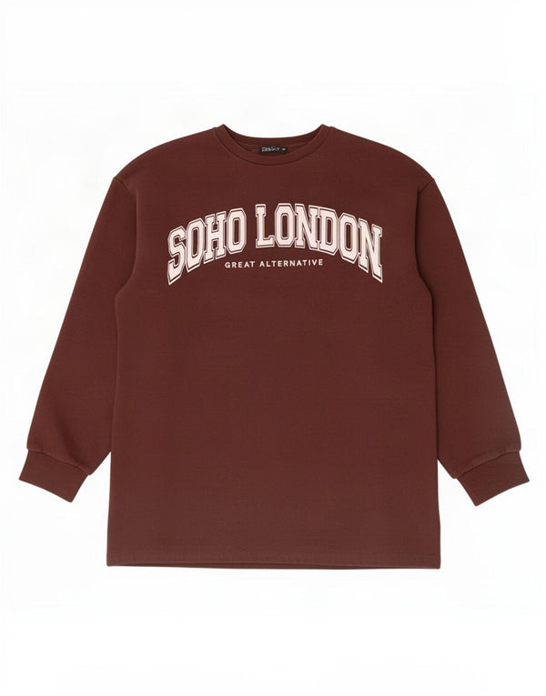 Zara Womens Graphic Sweatshirt Jumper UK 16 Large Marron Coton