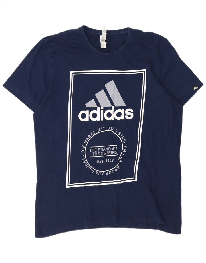 ADIDAS T-shirt graphique pour hommes, grand, en coton bleu marine