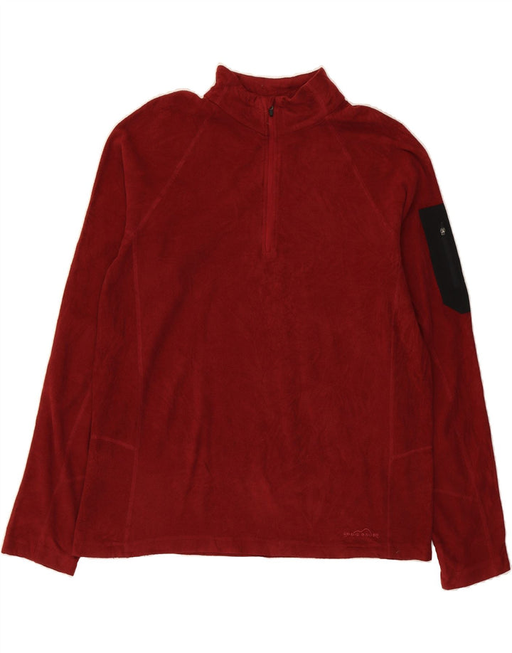 EDDIE BAUER Mens Zip Neck Fleece Jumper Medium Maroon Polyester Vintage Eddie Bauer and Second-Hand Eddie Bauer from Messina Hembry 