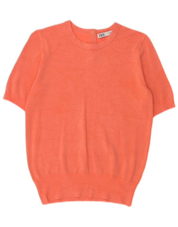 Zara Pull à manches courtes et col bateau pour femme - Orange moyen - UK 12