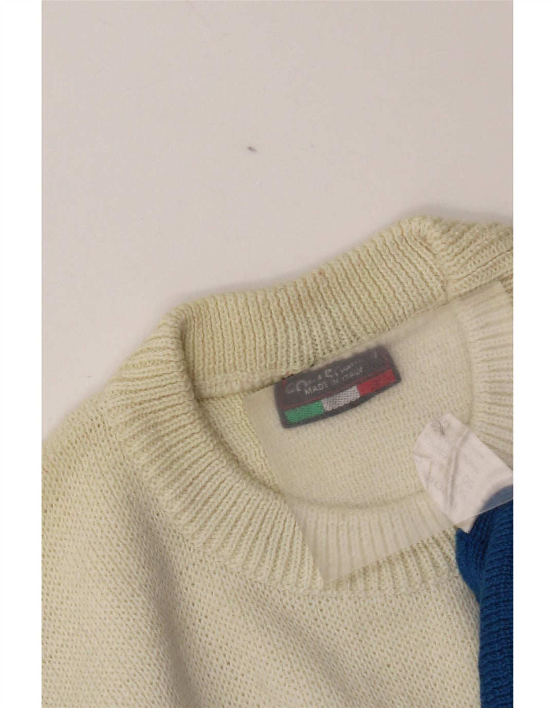 vintage Mens Crew Neck Jumper Pull Grande Laine Colorblock Bleue
