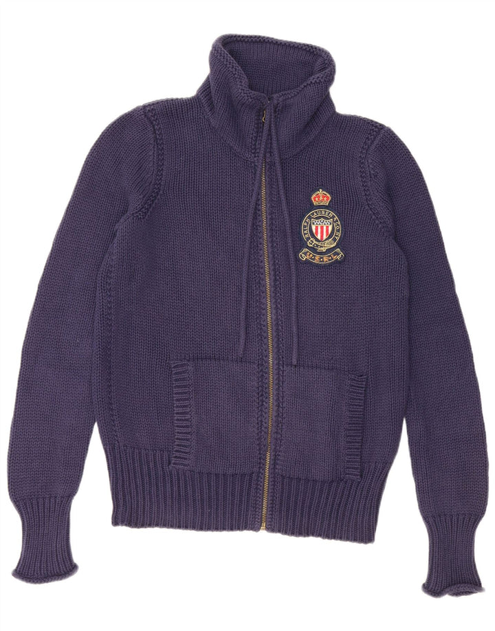 RALPH LAUREN Pull Cardigan Femme UK 14 Coton Bleu Marine Moyen