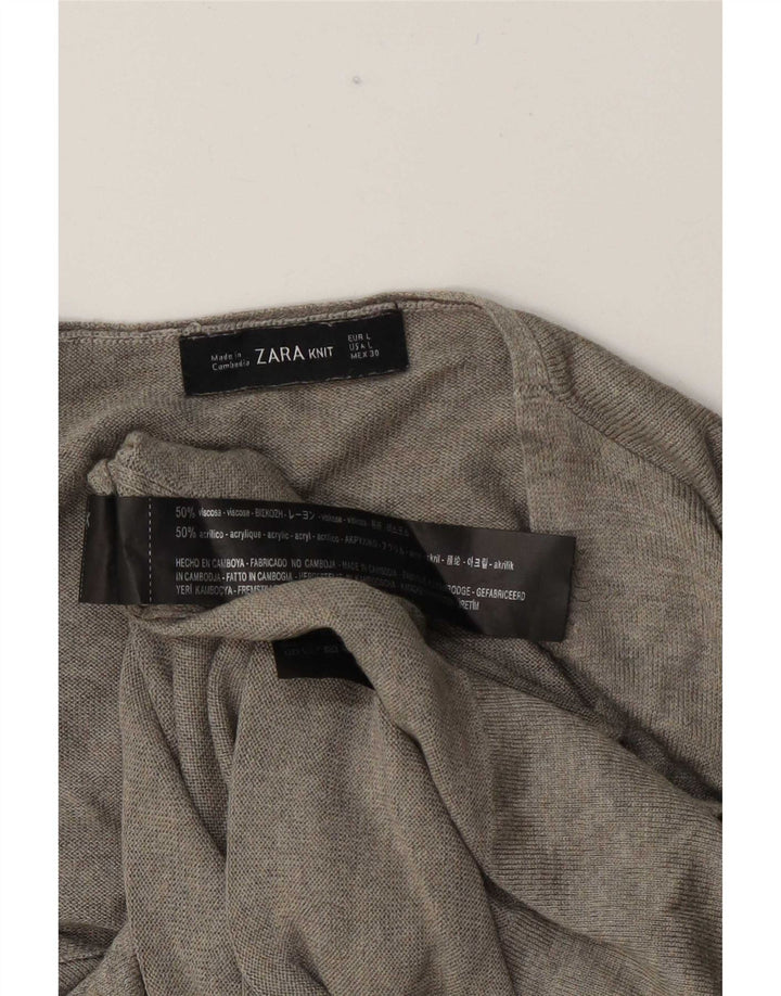 Zara Femme Top Manches Longues UK 16 Large Gris Viscose