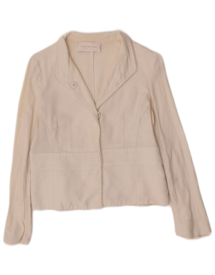Valentino Femme Veste Blazer Courte 1 Bouton IT 44 Coton Blanc Cassé Moyen