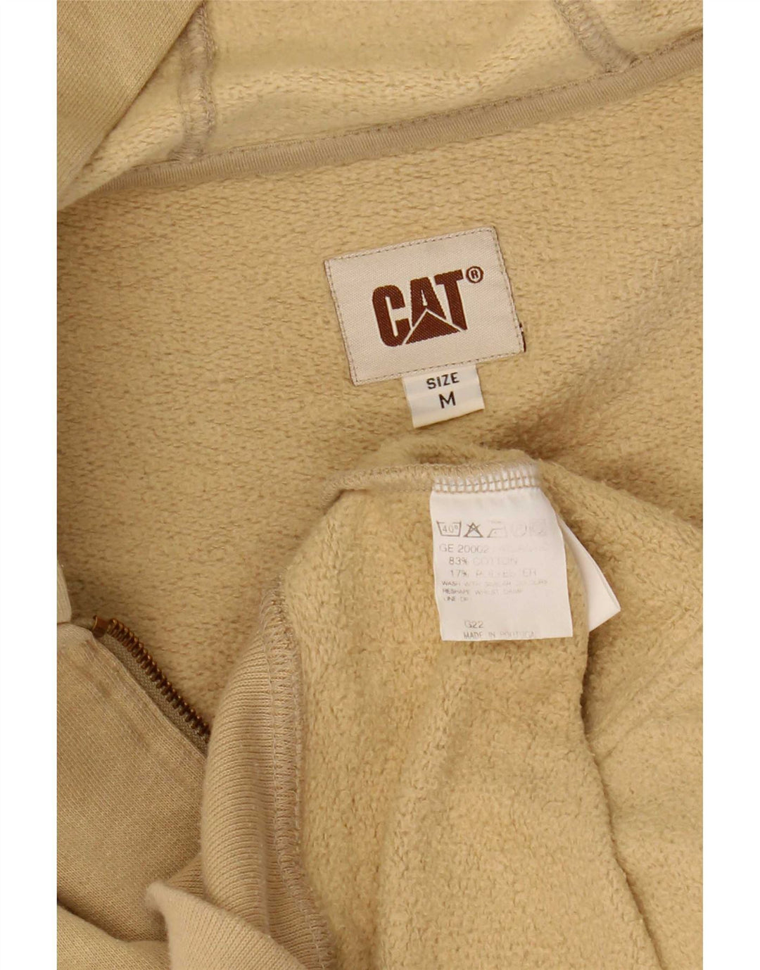 CAT Pull à capuche zippé pour homme en coton beige moyen