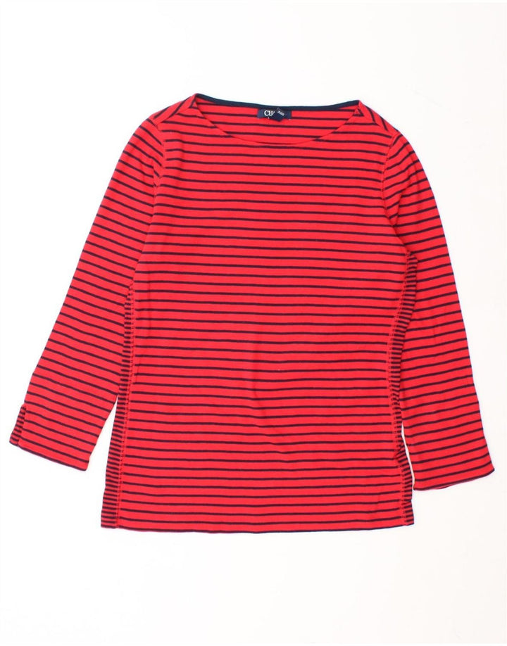 CHAPS Womens Top Long Sleeve UK 12 Medium Red Striped Cotton Vintage Chaps and Second-Hand Chaps from Messina Hembry 