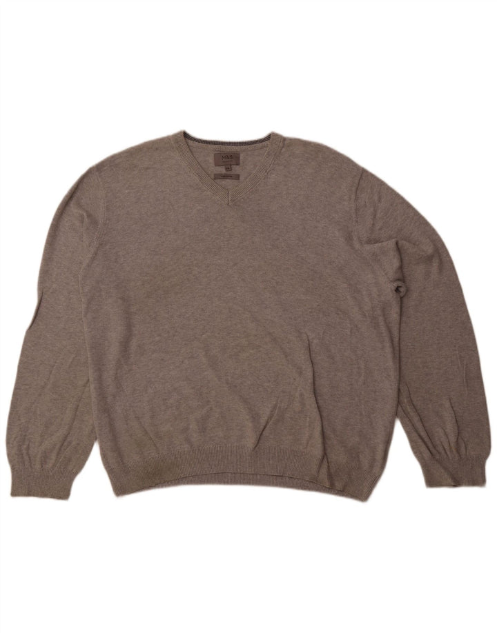 Marks & Spencer Pull col V pour homme 2XL Gris Coton