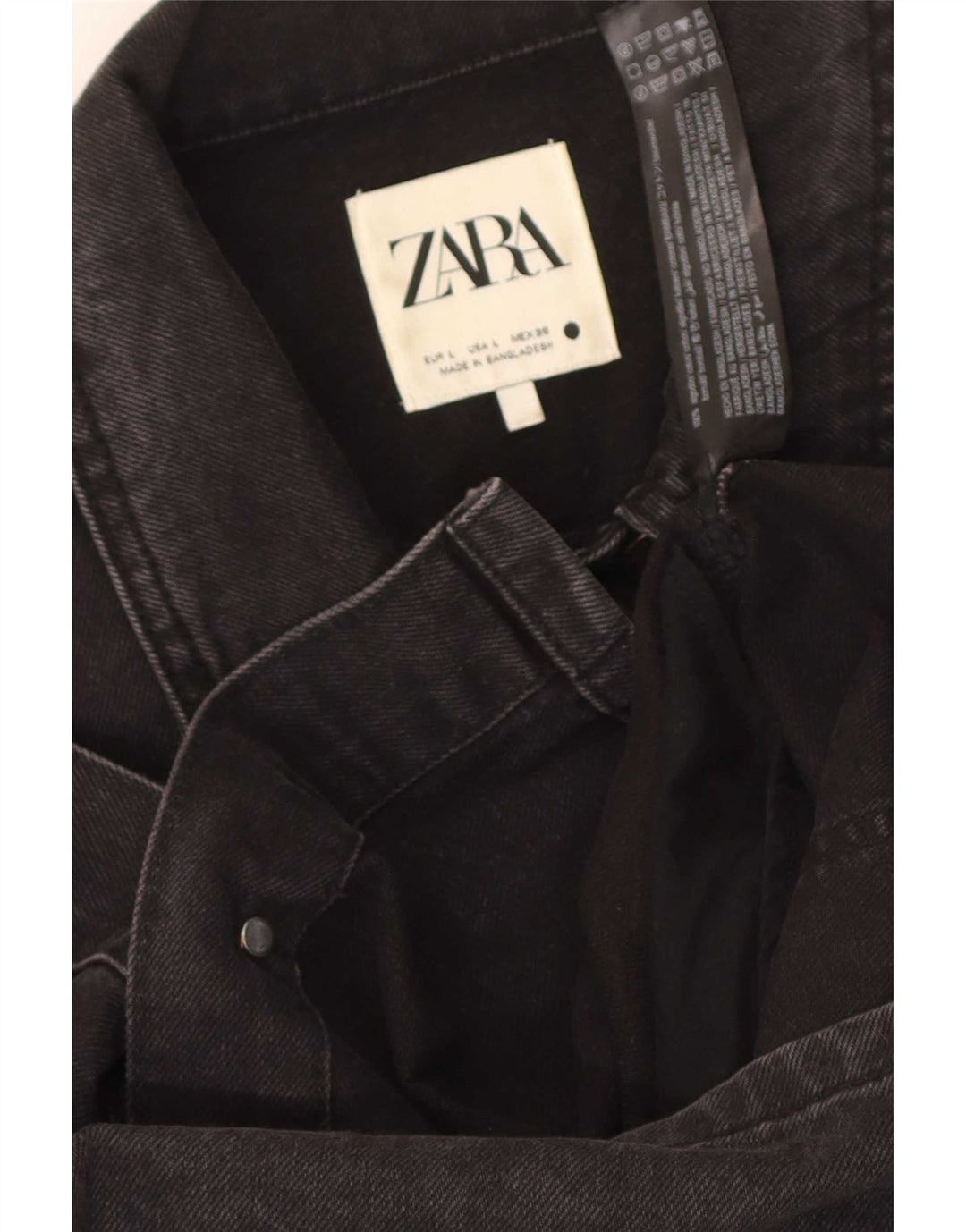 Zara Womens Denim Coat UK 14 Large Noir Coton