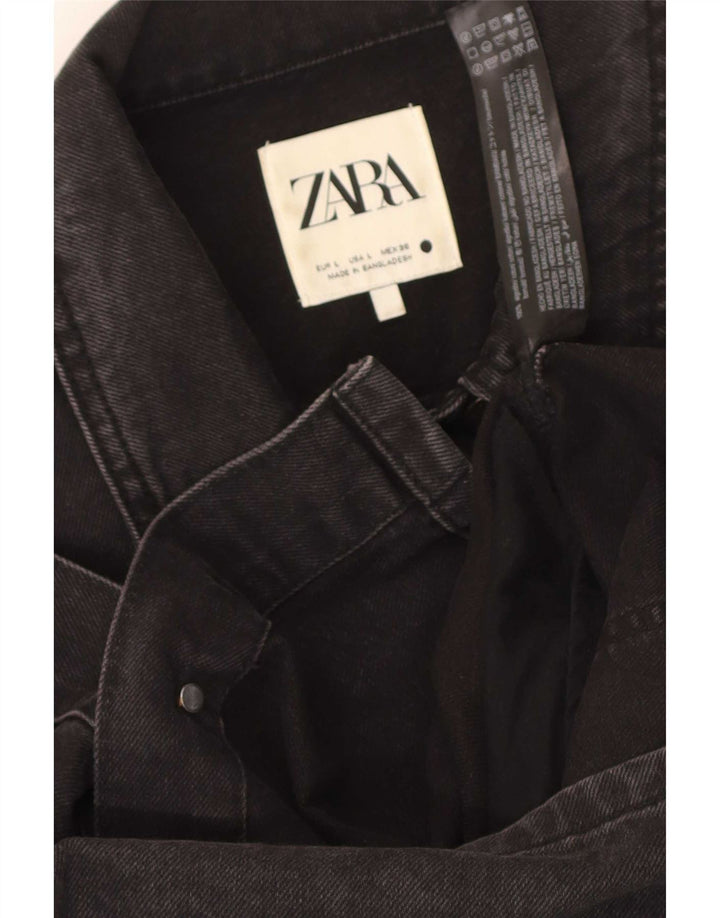 Zara Womens Denim Coat UK 14 Large Noir Coton