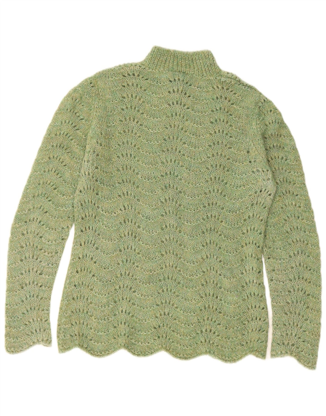 vintage Femmes Turtle Neck Jumper Pull UK 12 Vert Moyen