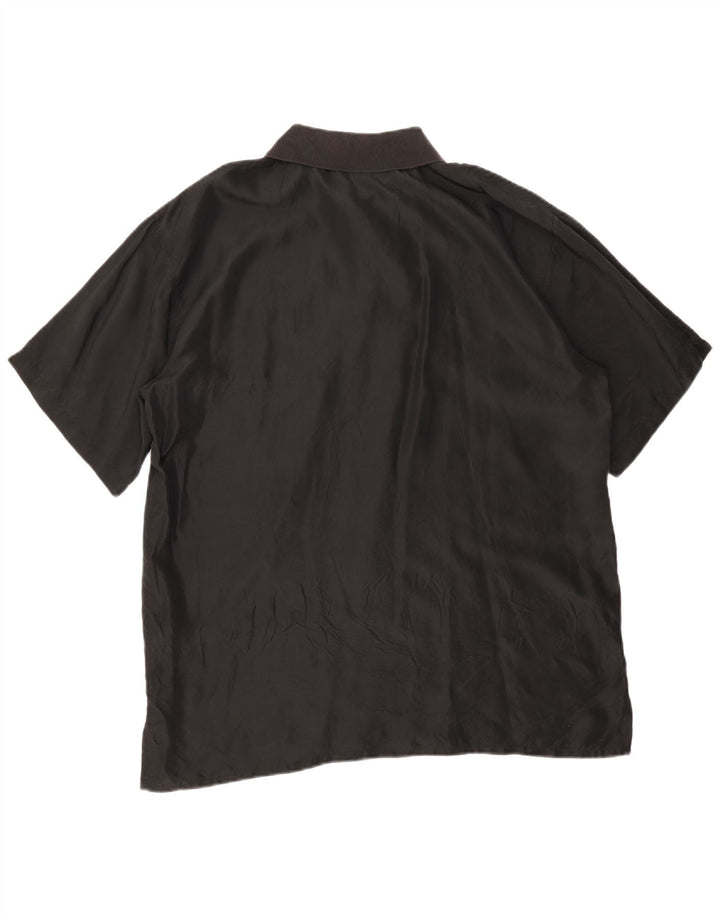 vintage Mens Manches Courtes Pull Chemise Grande Soie Noire