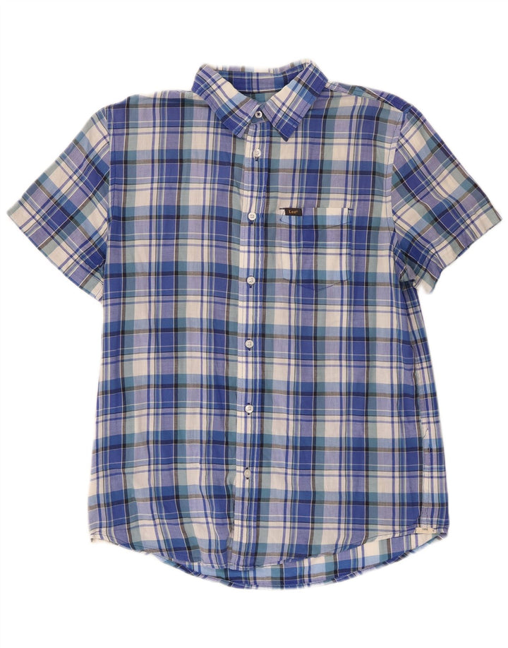 Lee Chemise à manches courtes pour femme Coupe régulière UK 44 Bleu moyen à carreaux