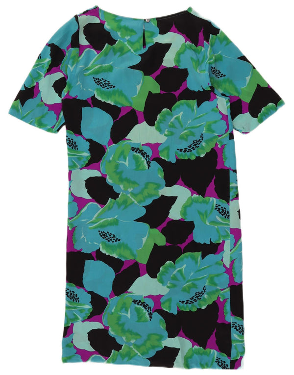 VINTAGE Robe Shift Femme UK 12 Soie Florale Multicolore Moyenne