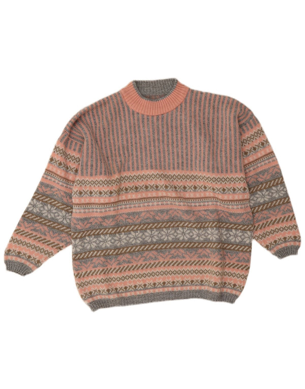 Vintage Womens Turtle Neck Jumper Sweater UK 16 Large Pink Fair Isle