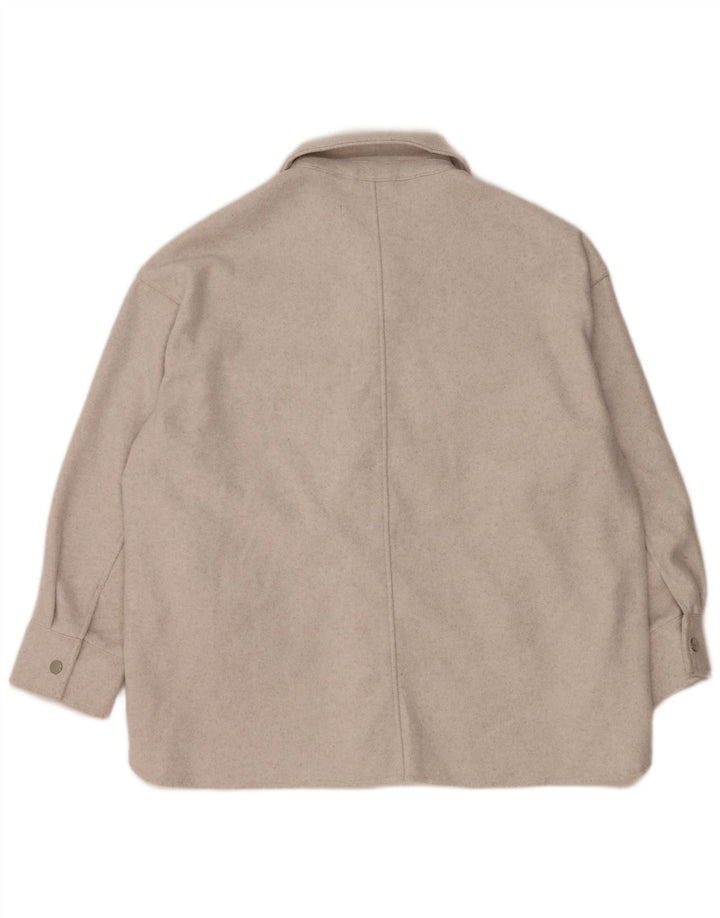 Zara Womens Oversize Shacket Fleece Shirt UK 16 Large Gris Polyester