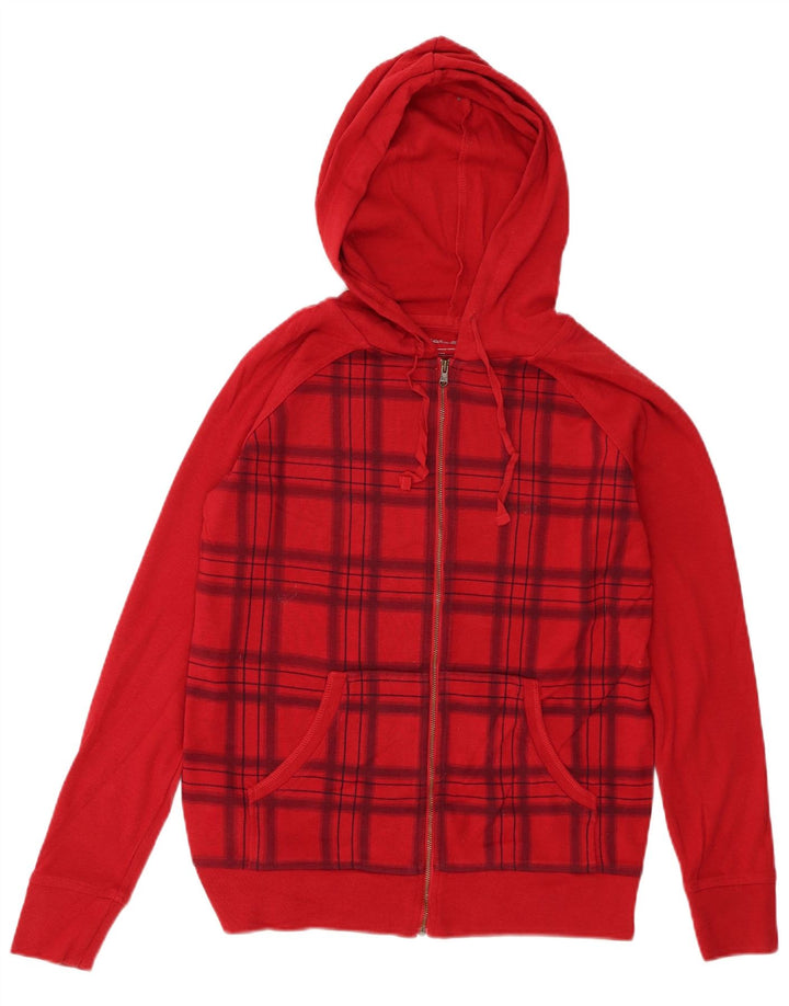 Eddie Bauer Pull à capuche zippé pour femme UK 14 Coton à carreaux rouge moyen
