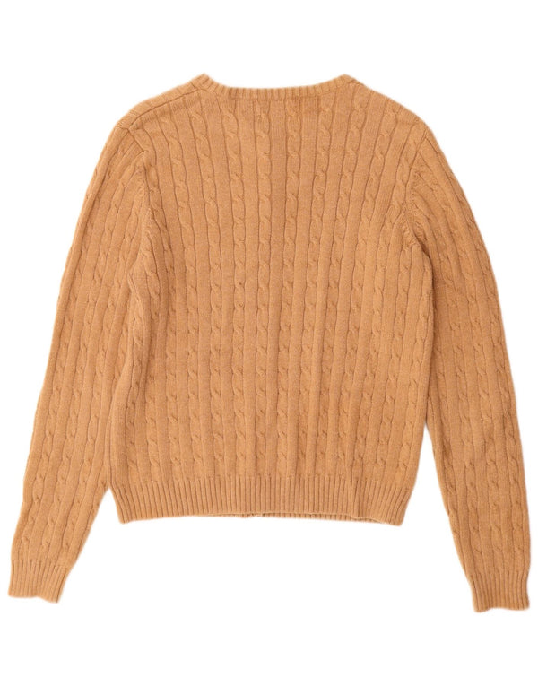 EDDIE BAUER Pull Cardigan Femme UK 12 Coton Beige Moyen