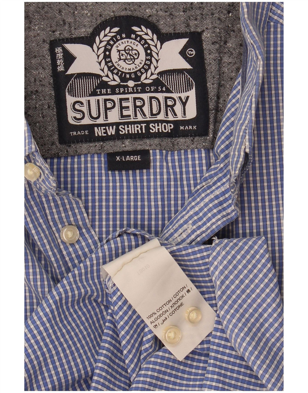Superdry Chemise à manches courtes XL en coton à carreaux bleu