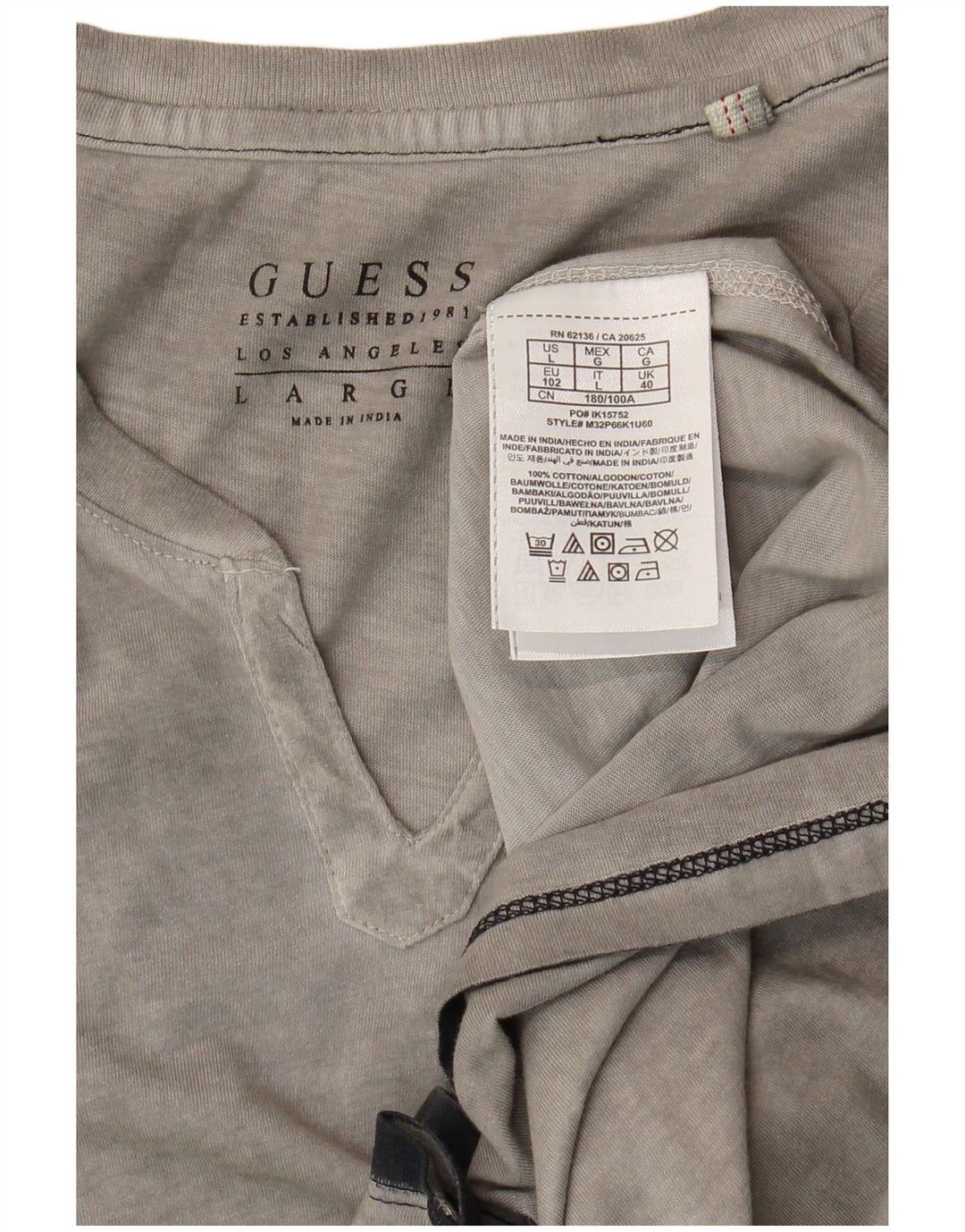 Guess T-Shirt Homme Haut Large Gris Coton