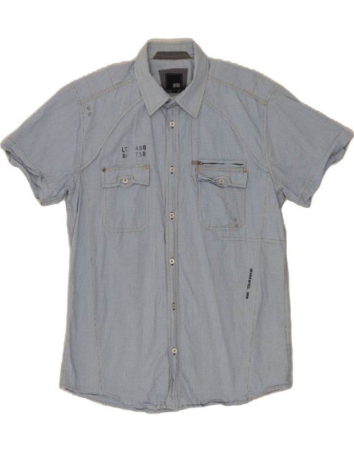 JACK & JONES Mens Graphic Short Sleeve Shirt Large Blue Check Cotton Vintage Jack & Jones and Second-Hand Jack & Jones from Messina Hembry 