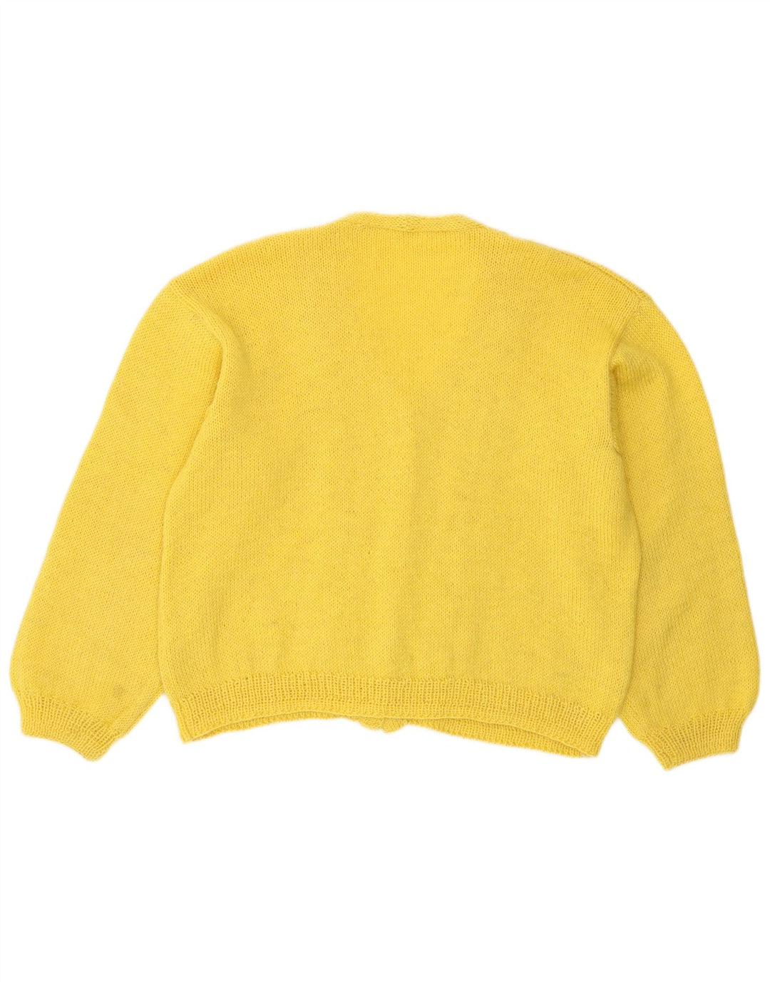 vintage Womens Crop Cardigan Pull UK 14 Jaune Moyen