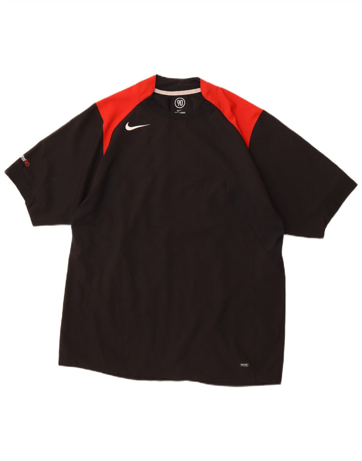 NIKE T-shirt Dri Fit pour homme UK 42/44 Large Noir Colorblock Polyester