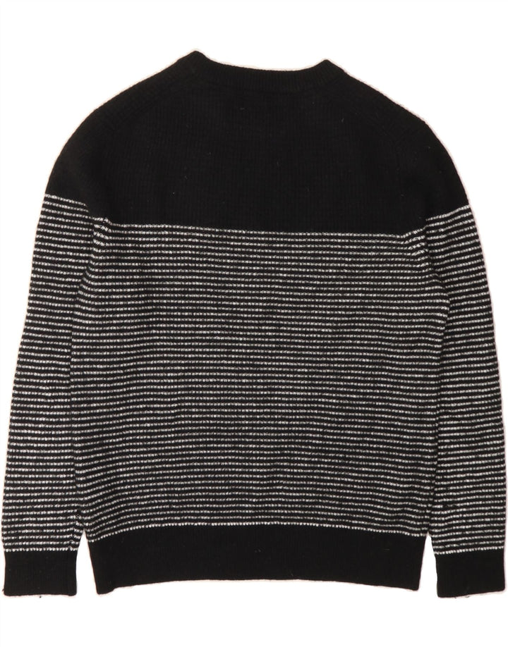 CALVIN KLEIN Mens Crew Neck Jumper Sweater Medium Black Striped Wool Vintage Calvin Klein and Second-Hand Calvin Klein from Messina Hembry 