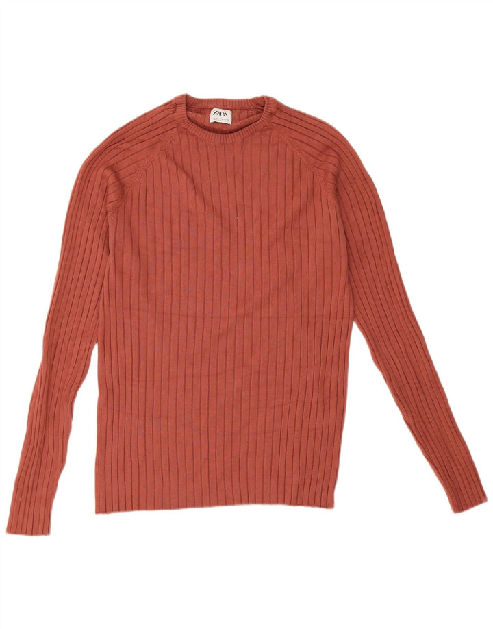 Zara Pull Col Rond Homme Marron Moyen Viscose