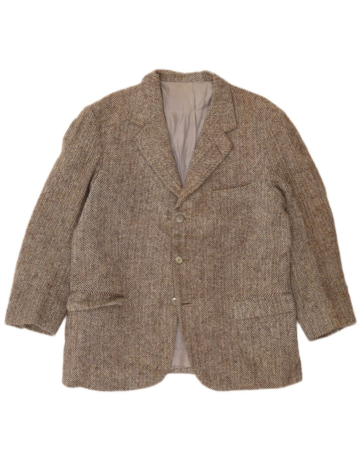 Harris Tweed Veste blazer à 3 boutons pour homme UK 38 Gris moyen à chevrons