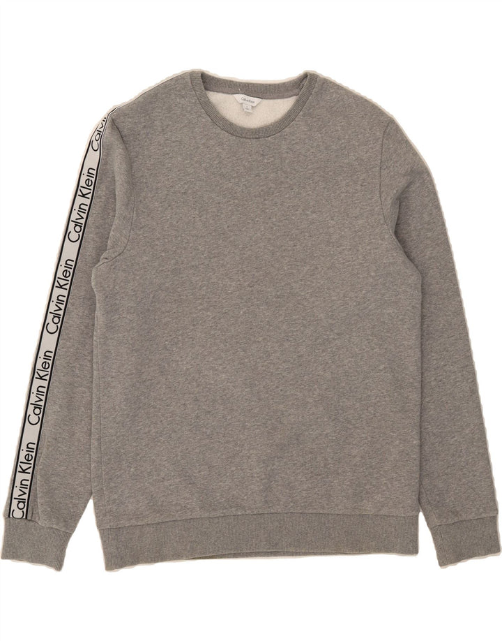 CALVIN KLEIN Mens Graphic Sweatshirt Jumper Small Grey Cotton Vintage Calvin Klein and Second-Hand Calvin Klein from Messina Hembry 