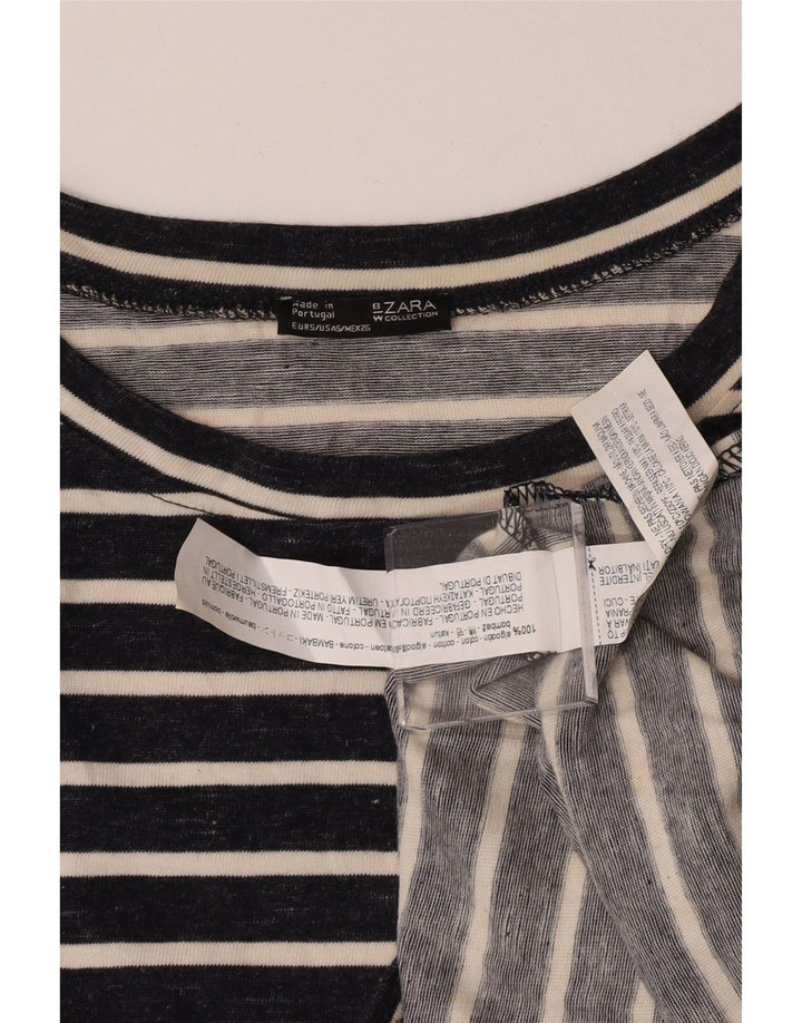 Zara Femme T-Shirt Oversize UK 10 Petit Coton Rayé Bleu Marine