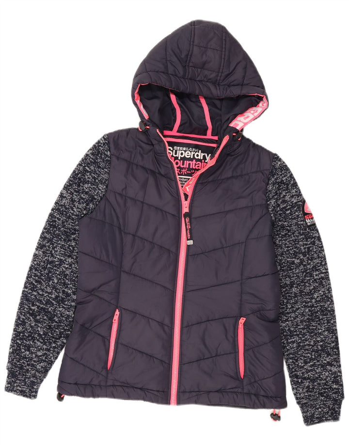 Superdry Veste matelassée à capuche pour femme UK 12 Bleu marine moyen moucheté