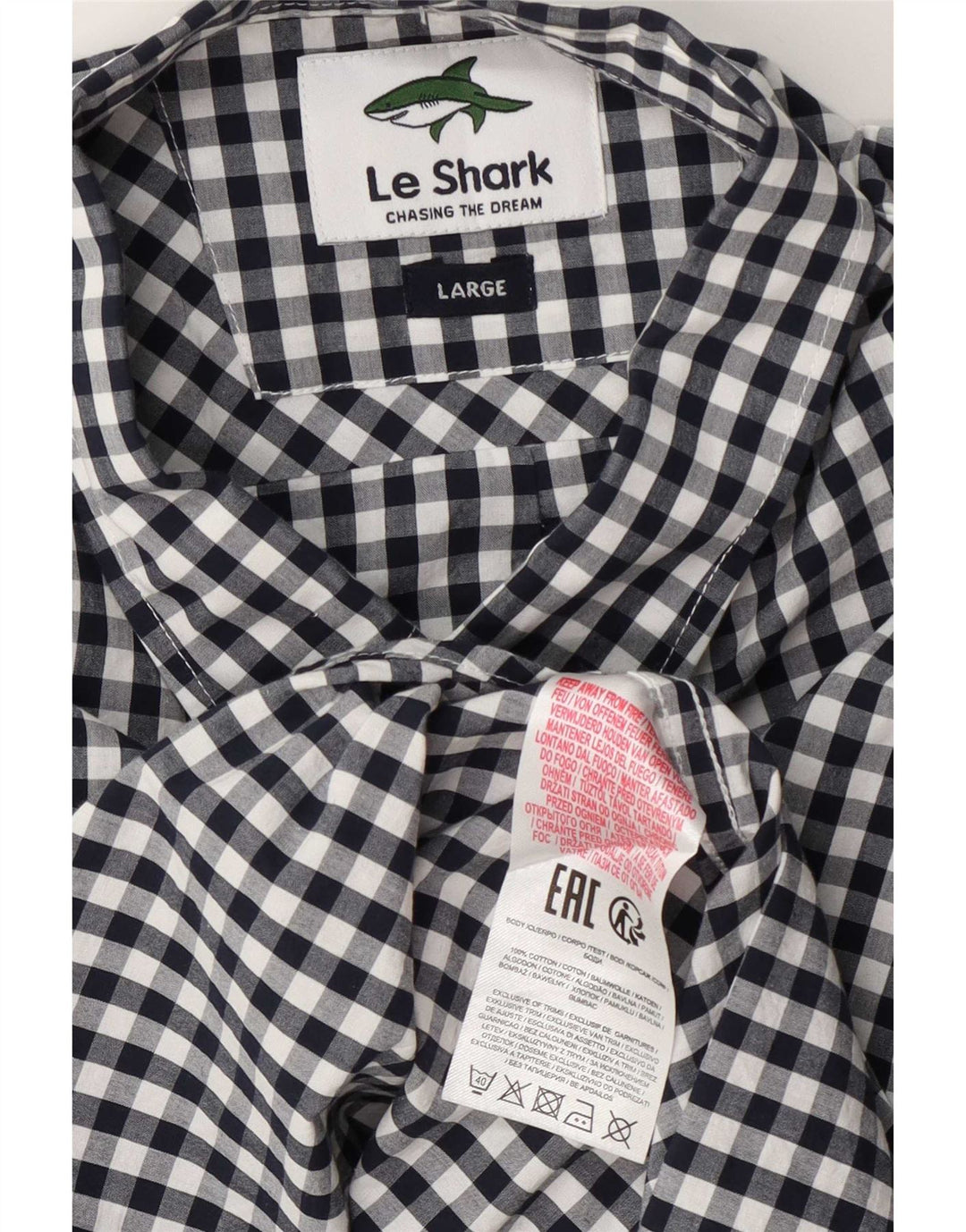 Le Shark Chemise à manches courtes pour homme en coton vichy bleu marine