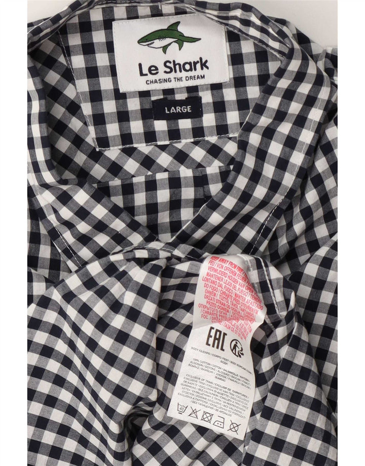 Le Shark Chemise à manches courtes pour homme en coton vichy bleu marine