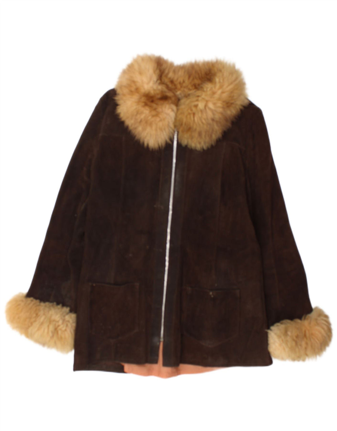 veste en daim femme vintage UK 12 Brun moyen