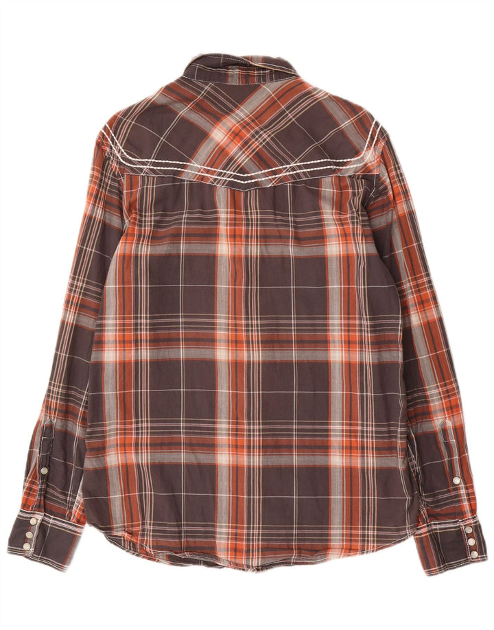 BKE Mens Military Slim Fit Shirt Medium Grey Check Cotton