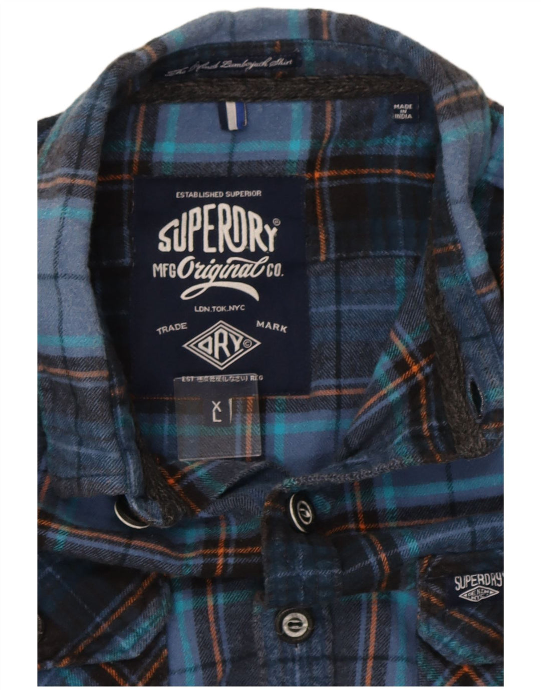 Superdry Chemise Flanelle XL Bleu Marine Carreaux Coton Homme