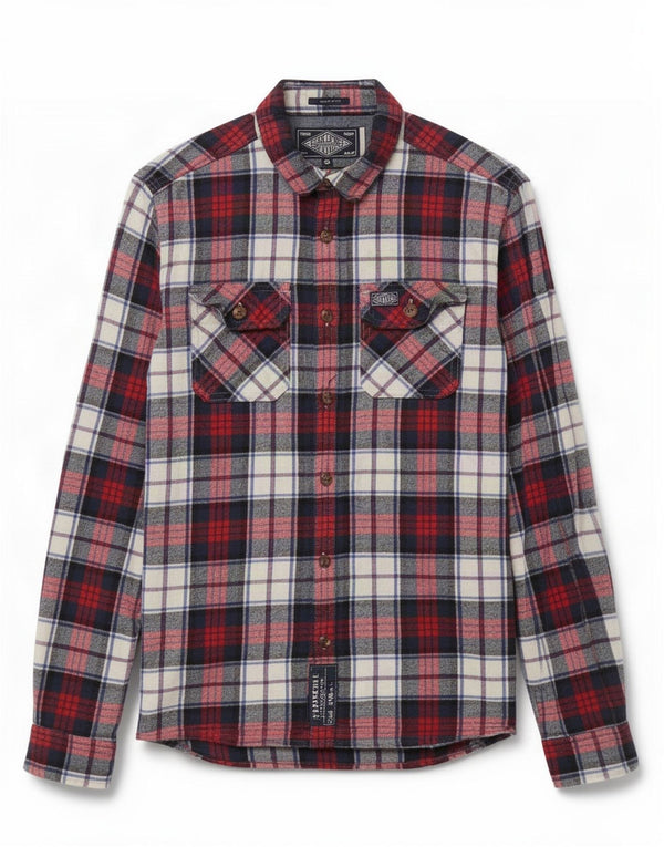 Superdry Chemise Coupe Classique En Flanelle Petit Carreau Bleu Marine En Coton