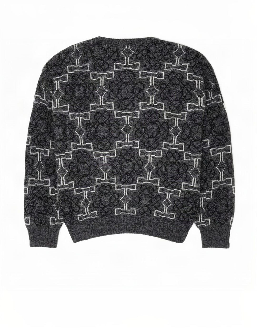 vintage Mens Crew Neck Jumper Pull Moyen Gris Géométrique