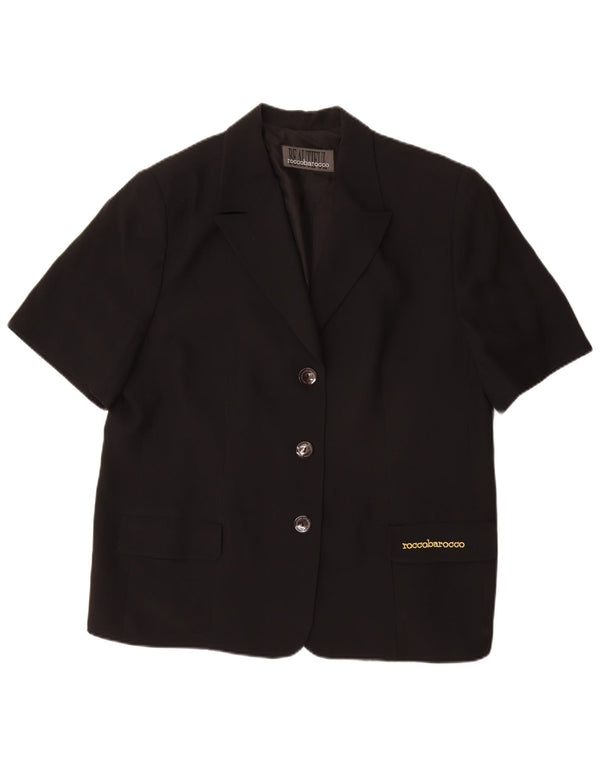 Roccobarocco Veste blazer à 3 boutons à manches courtes pour femme UK 25 4XL Noir