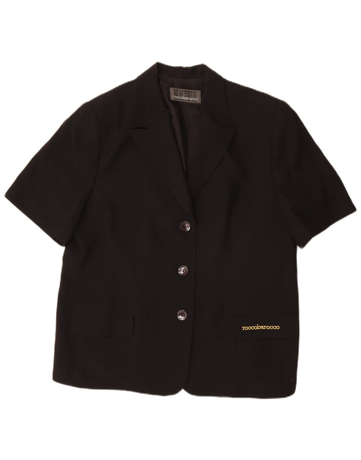 Roccobarocco Veste blazer à 3 boutons à manches courtes pour femme UK 25 4XL Noir