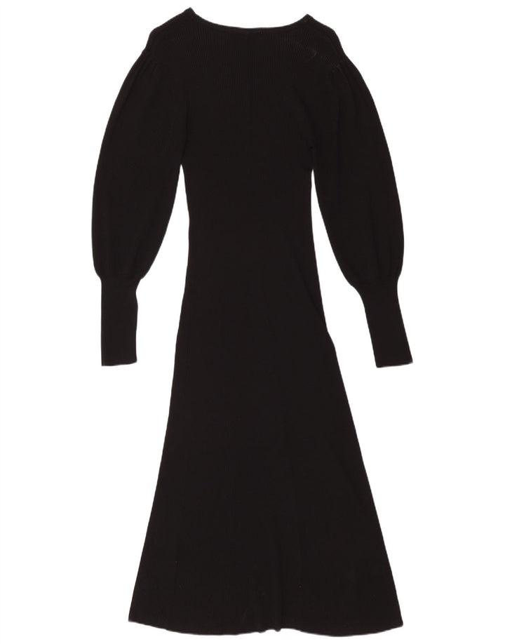 ZARA Femme Robe Maxi à Manches Longues UK 12 Moyen Noir Viscose