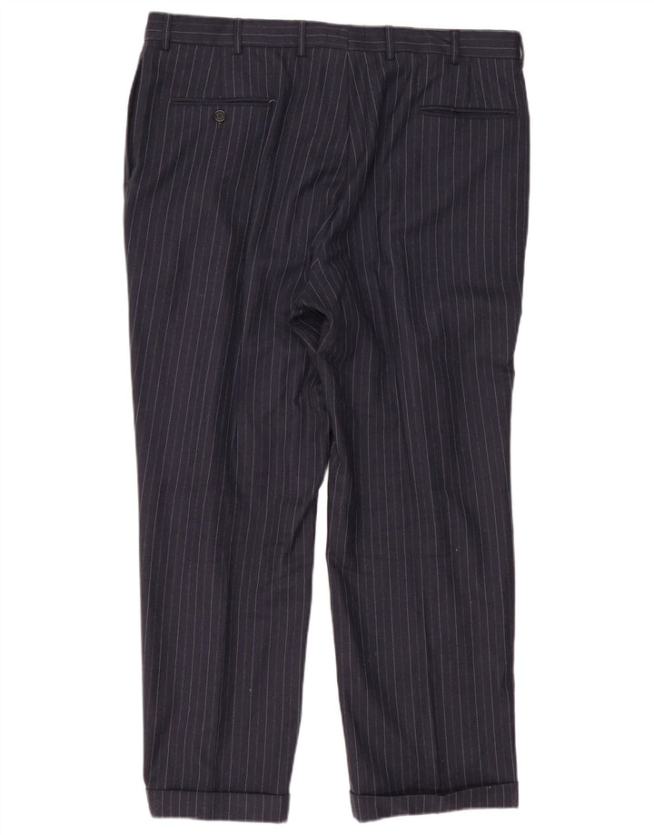 TOMMY HILFIGER Pantalon de Costume Pegged Homme W40 L30 Laine à Fines Rayures Bleu Marine