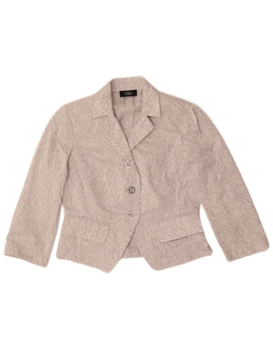 CARLA CARINI Haut court cardigan pour femme UK 10 Petit imprimé animal gris