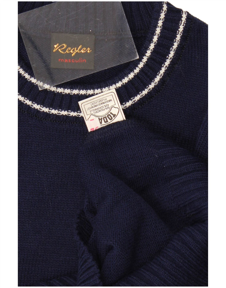 VINTAGE Pull ras du cou pour homme IT 52 Grand bleu marine polyacrylique